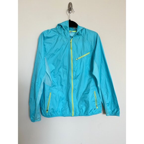 Layer 8 Light Blue w/Lime Green Lining Hooded Windbreaker - Size Medium - Picture 4 of 8